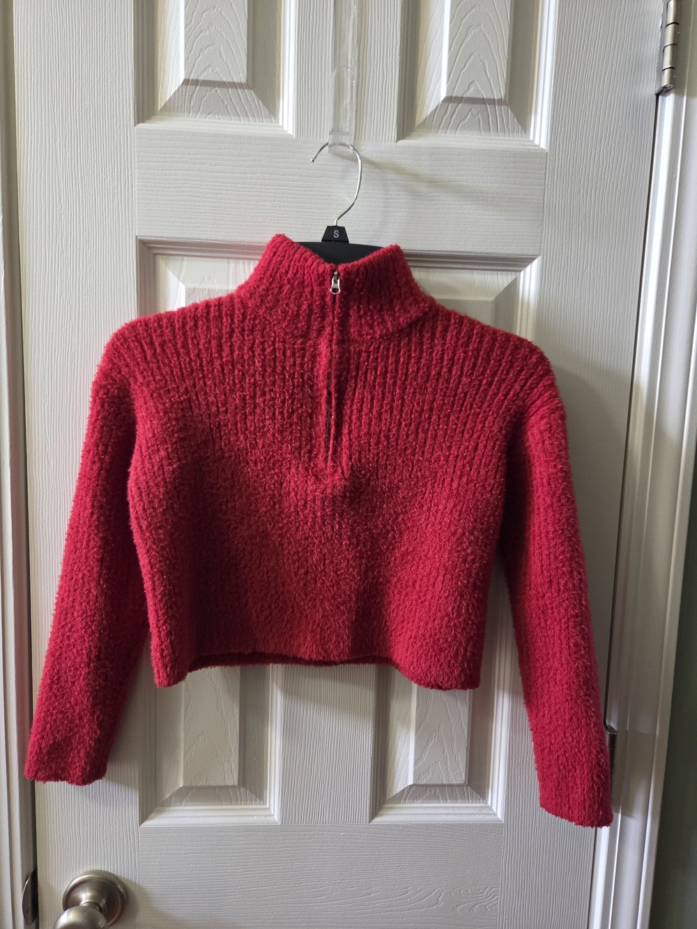 Cropped Red Half-Zip Womens Sweater